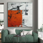 “Orange - Grey Abstract Textured Rectangle” - Rustic Abstract Painting On Canvas PS0332