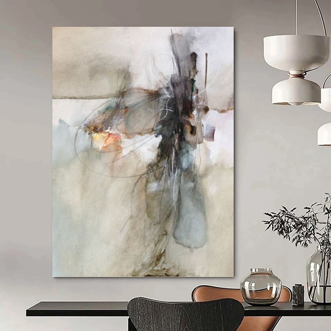 “Delicate Lines: Neutral Tones Abstract” - Subtle Watercolor Art On Canvas PT0950