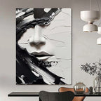 Black & White Textured Face, Abstract Expressionism, Painting On Canvas PT2134