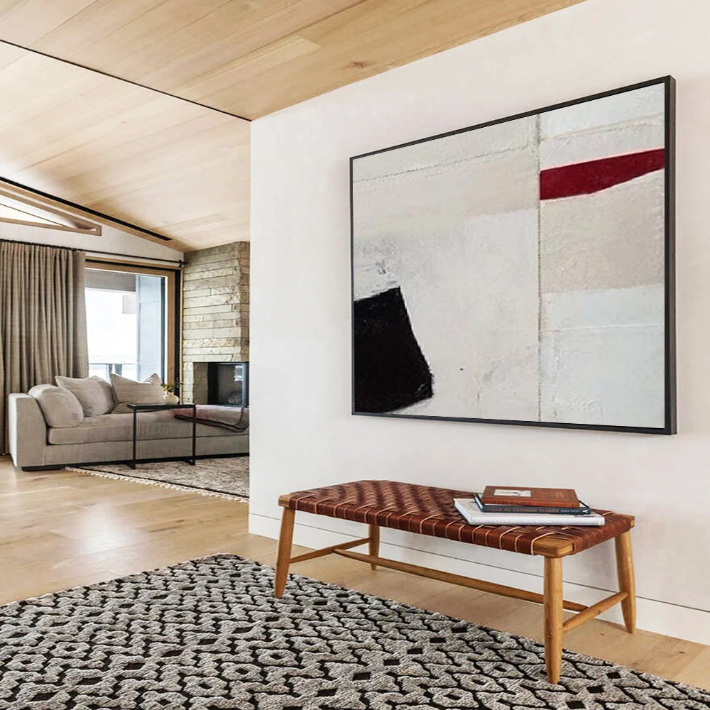 “Black, White, and Red Minimalist Abstract” - Geometric Abstract Painting On Canvas PT110