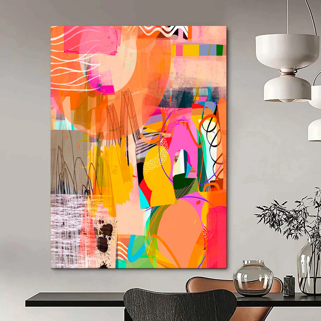 “Vibrant Orange - Pink Abstract Collage” - Modern Collage - Style Painting On Canvas PT1841
