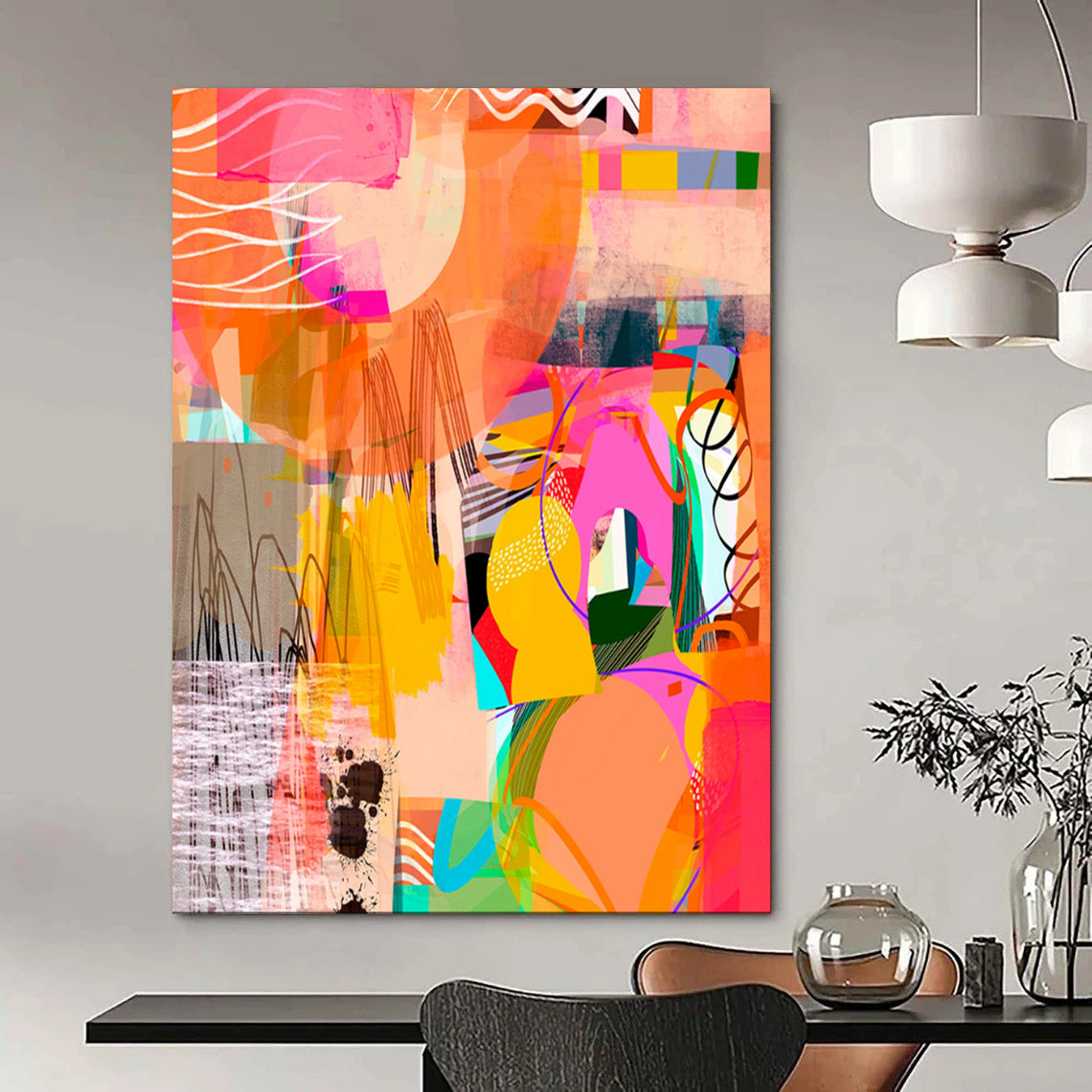 “Vibrant Orange - Pink Abstract Collage” - Modern Collage - Style Painting On Canvas PT1841
