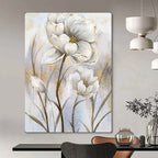 White Flowers with Gold Accents, Van Gogh - Inspired Brushwork, Floral Painting On Canvas PT2124
