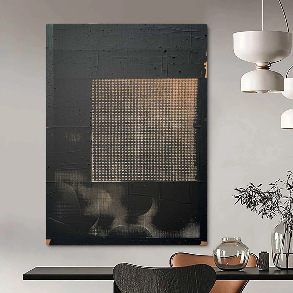 “Black & Gold Grid Abstract” - Geometric Abstract Painting On Canvas DS306