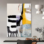 “Yellow - Purple - Black Abstract Collage” - Mixed - Media Abstract Painting On Canvas PT2313
