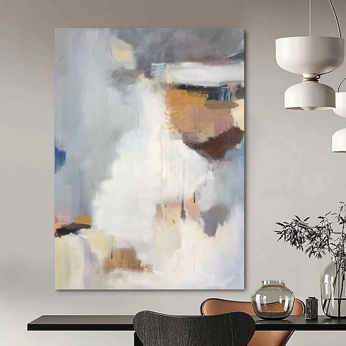 “Soft Hues Mix: Grey, White, and Earth Tones Abstract” - Minimalist Abstract Painting On Canvas PT0956