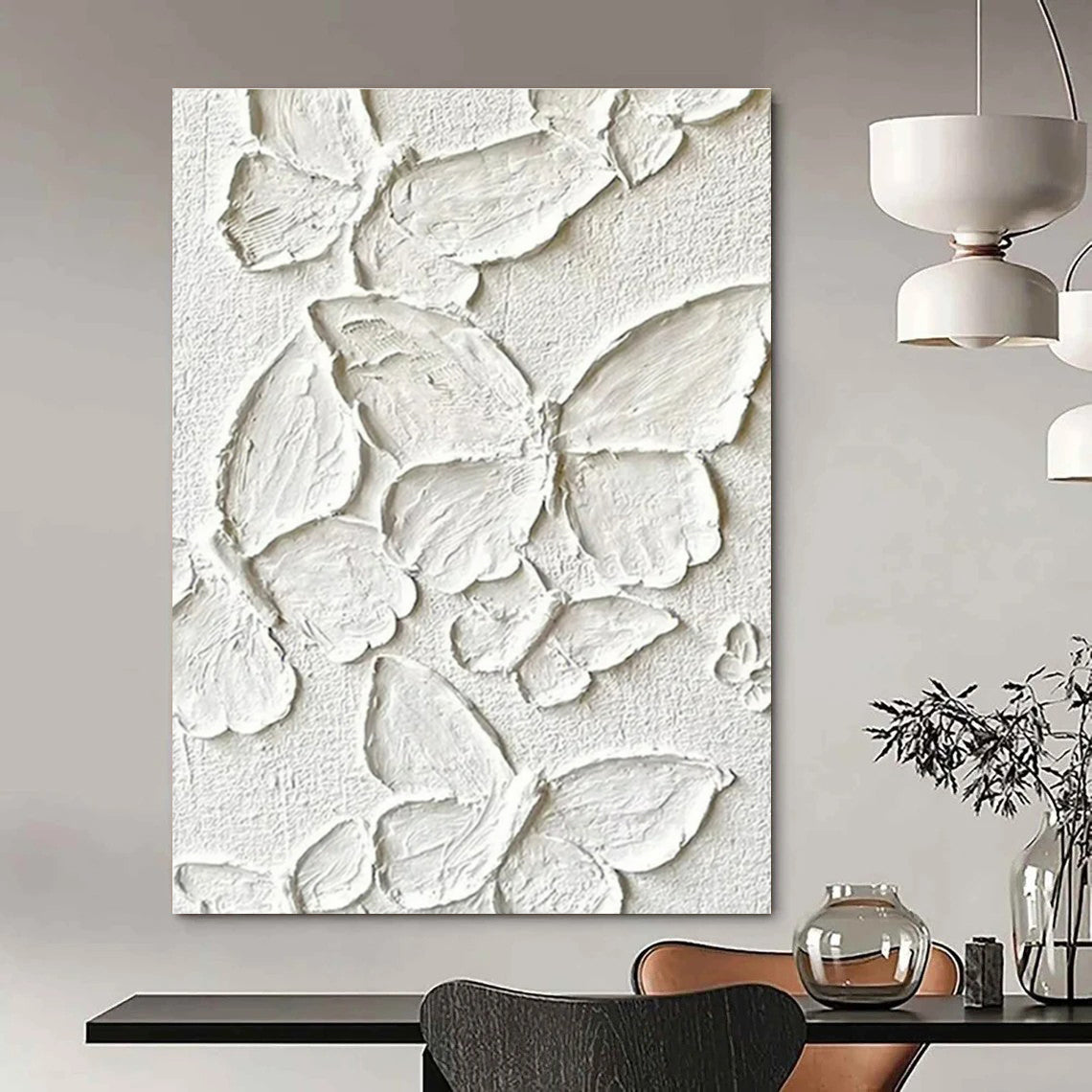 White with Textured Butterflies "Whimsical Wings" Abstract Painting On Canvas PS1468