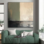 “Green - Beige Minimalist Abstraction” - Green, Beige, Gray Abstract Painting On Canvas PS0487