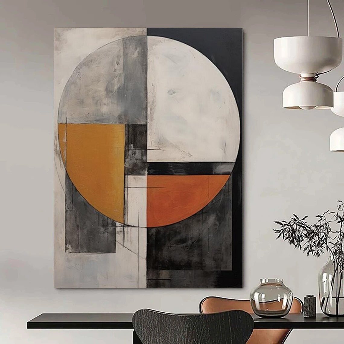 Circular Geometric Design in Warm and Cool Tones "Colorful Circumference" Abstract Painting On Canvas PS1208