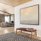 “Peach - Gray Sunset Ocean” - Soft Hues “Dusk Glow” Painting On Canvas PT1669