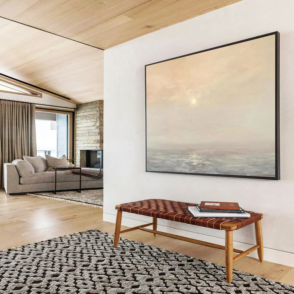 “Peach - Gray Sunset Ocean” - Soft Hues “Dusk Glow” Painting On Canvas PT1669