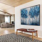 “Blue Trees Against Gray - White Background” - Abstract Landscape - Painting On Canvas PT1758