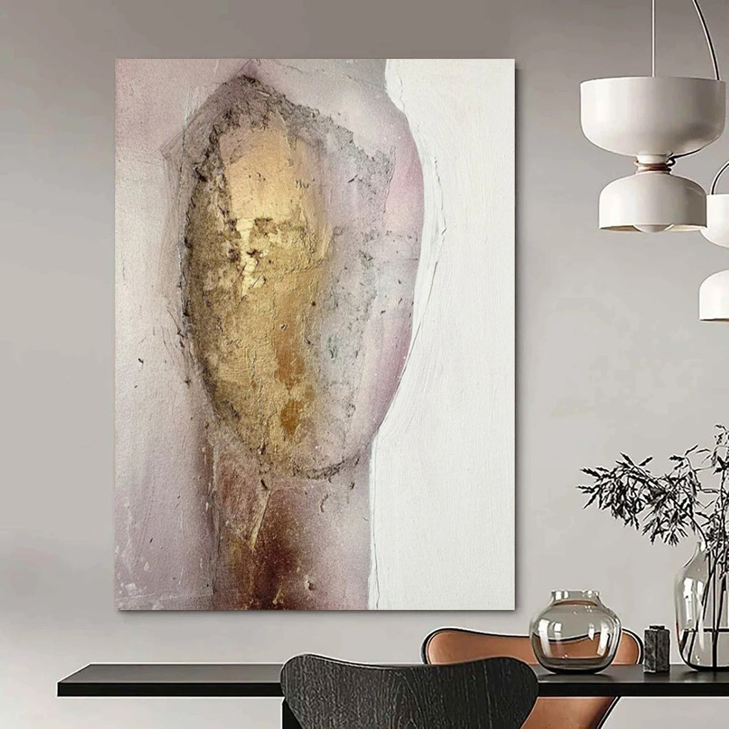 “Gold and Pink Textured Figure” - Mixed - Media Abstract Painting On Canvas PT2222