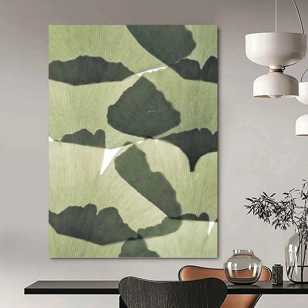 “Ginkgo Leaf Shadows” - Nature - Inspired Leaf Silhouette Painting On Canvas PT1070