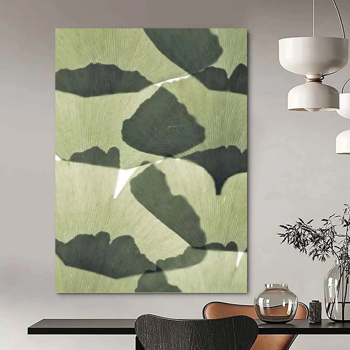 “Ginkgo Leaf Shadows” - Nature - Inspired Leaf Silhouette Painting On Canvas PT1070