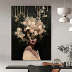 “Black, Beige, and White Floral Head” - Mysterious Figurative Painting On Canvas DS326