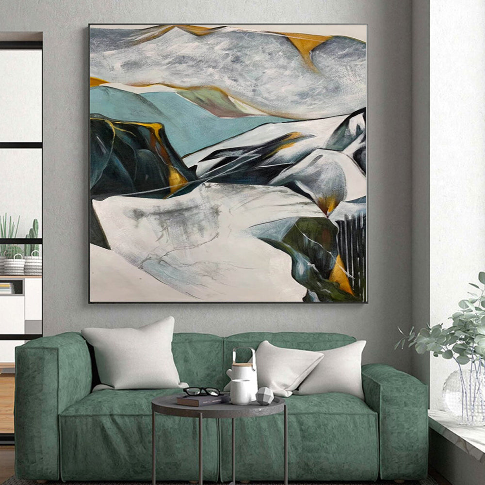 “Color - Blocked Abstract Mountain Forms” - Geometric Landscape Painting On Canvas PS0314