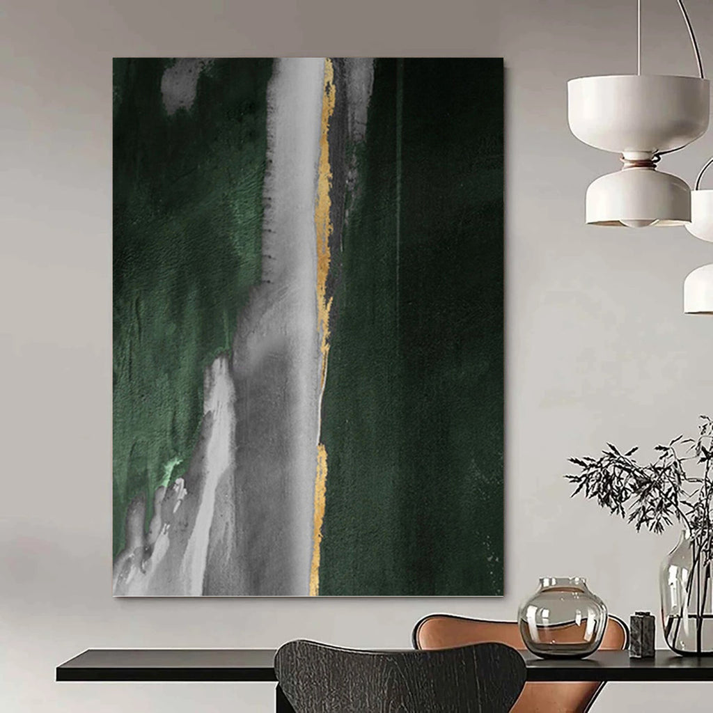 “Green - Grey - Gold Abstract Flow” - Abstract Expressionist Painting On Canvas PT1203