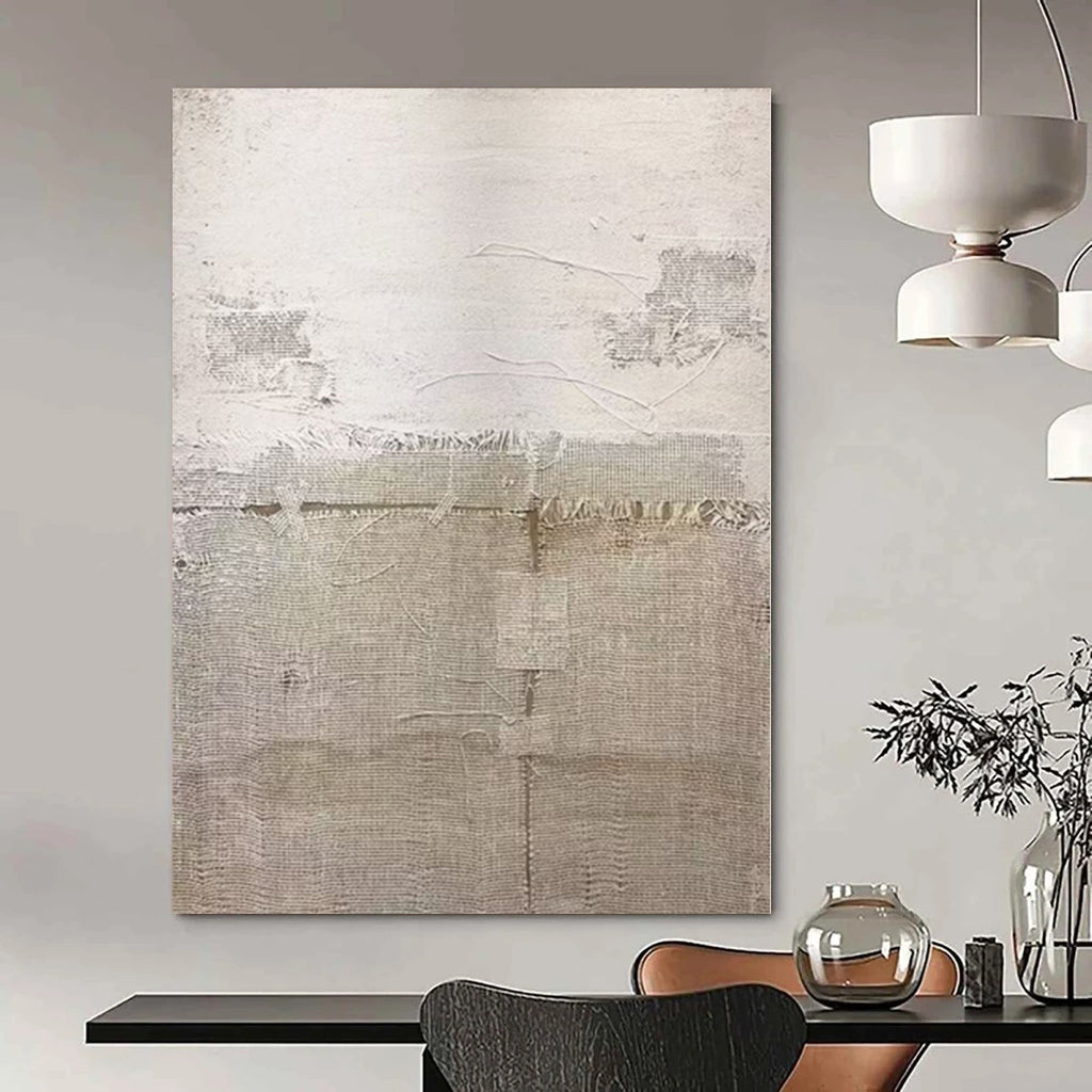 “Beige - White Textured Abstract” - Minimalist Abstract Painting On Canvas PS0114