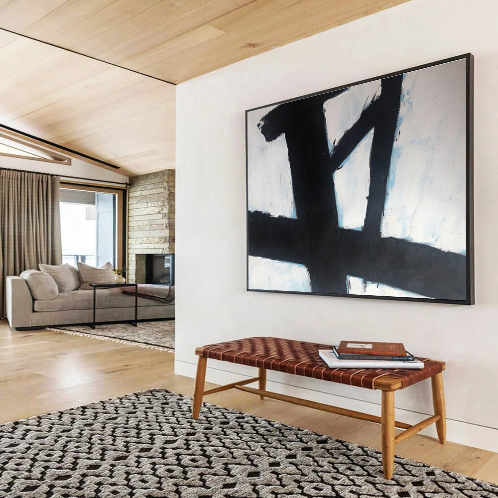 “Black Cross on Blue - White” Abstract Painting On Canvas DKS181