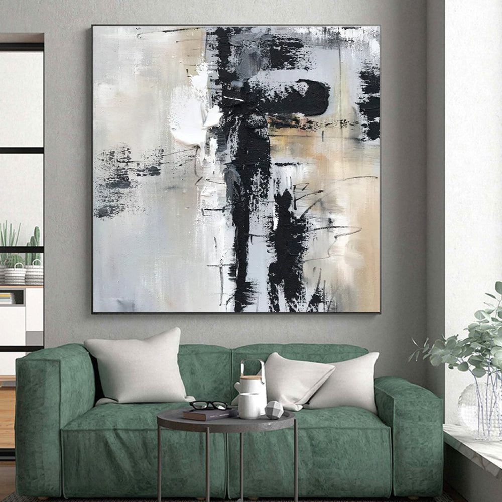 Black, White, Gray Layered Chaos “Industrial Mood” - Painting On Canvas PS0808