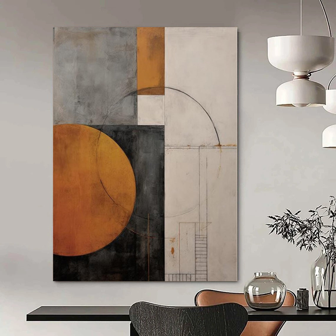 Geometric Shapes in Earthy Hues "Earthy Geometry" Abstract Painting On Canvas PS1206