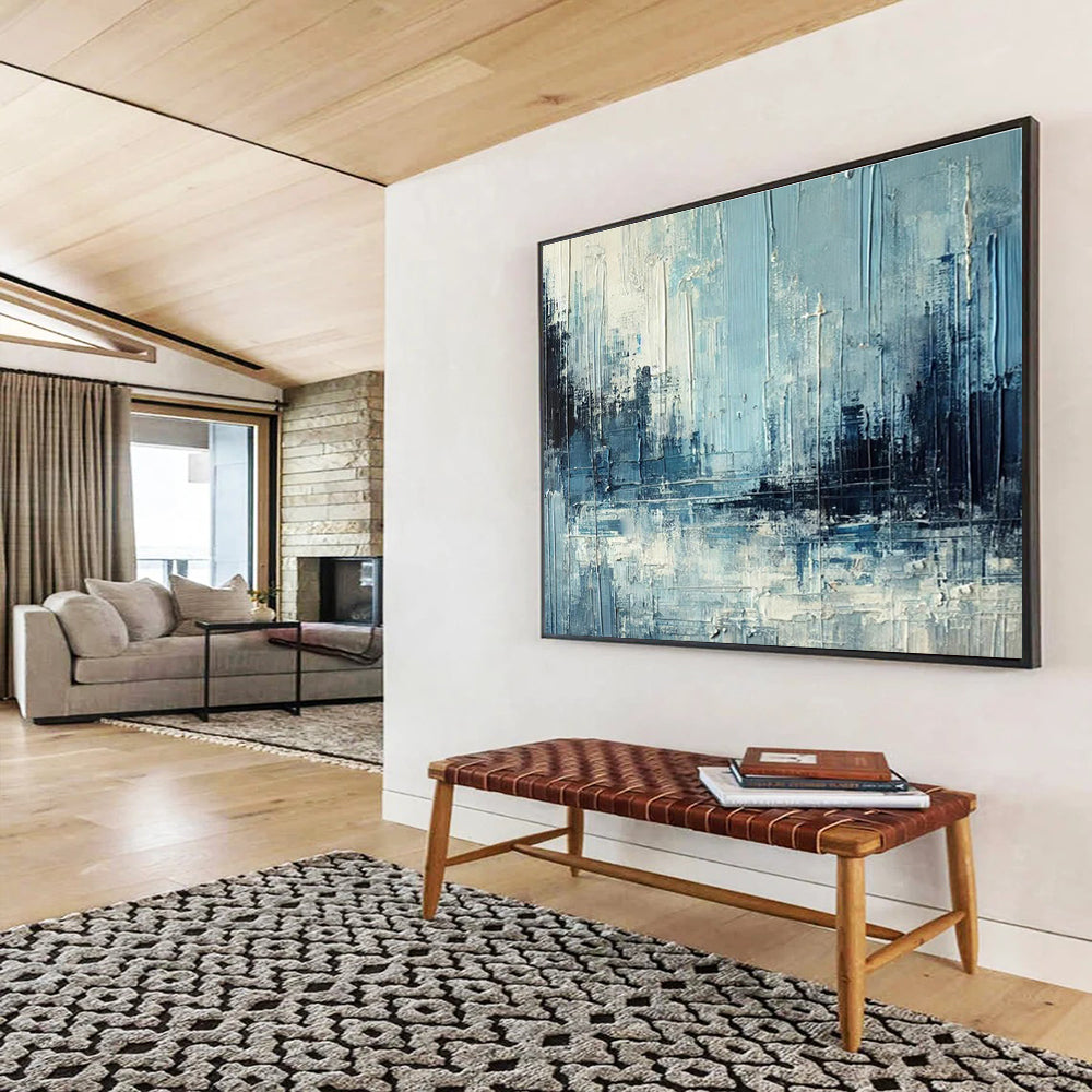 Blue Cityscape Impasto - Abstract Urban Painting On Canvas DKS367