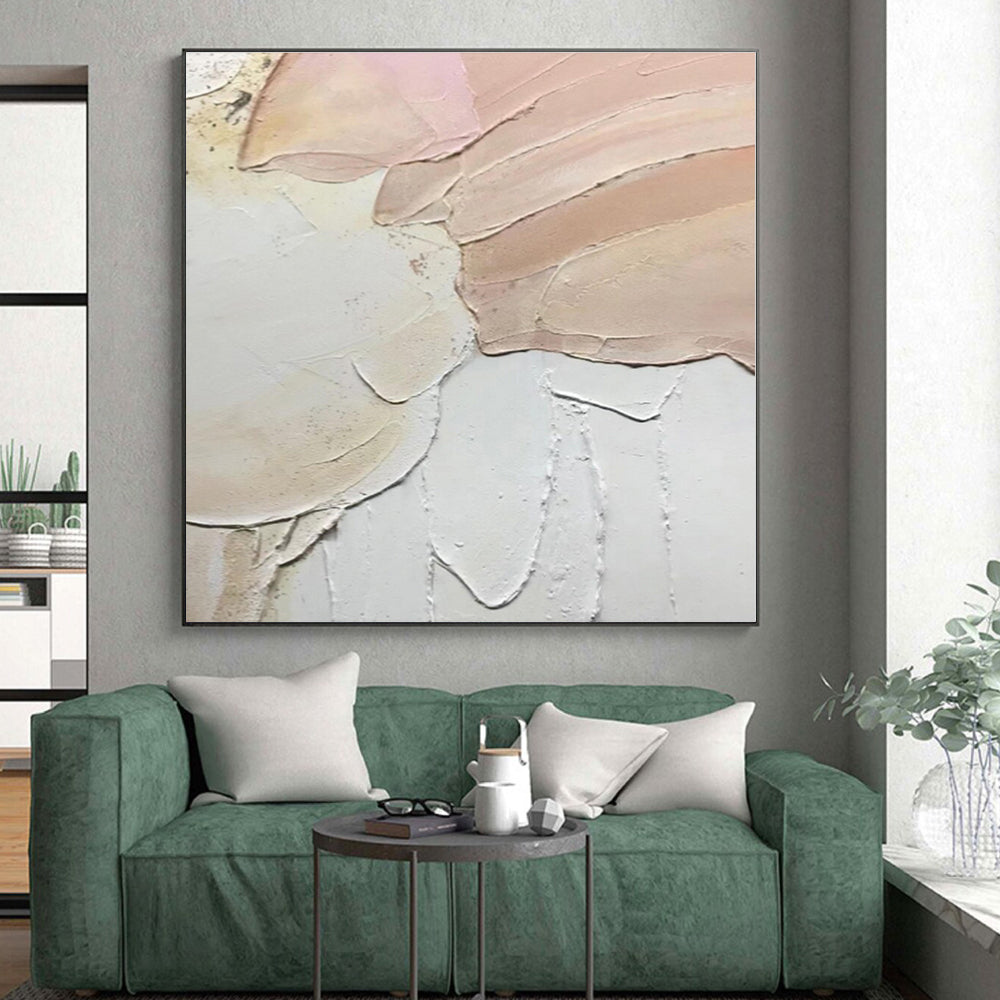 “Soft Pink & White Textured Art” - Textured Abstract Painting On Canvas PS0409