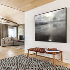 “Monochrome Cloudy Lake Reflection” - Minimalist Landscape Painting On Canvas PT124