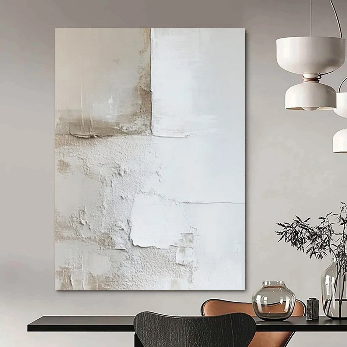 “White and Beige Textured Wall - like Abstract” - Wabi - Sab Style Painting On Canvas PT0977