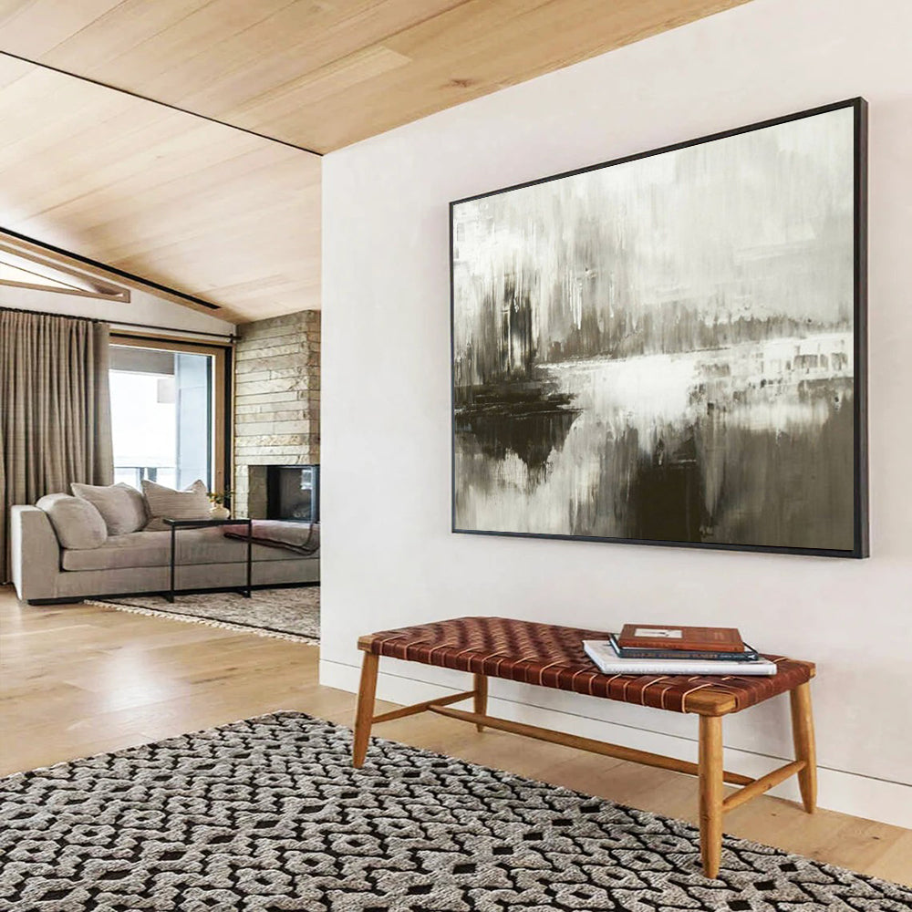 “Gray - White Abstract Horizon” - Muted Tones “Foggy Shore” Painting On Canvas PT1672