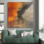 “Orange and Gray Abstract Contrast” - Abstract Impasto Painting On Canvas PS0026