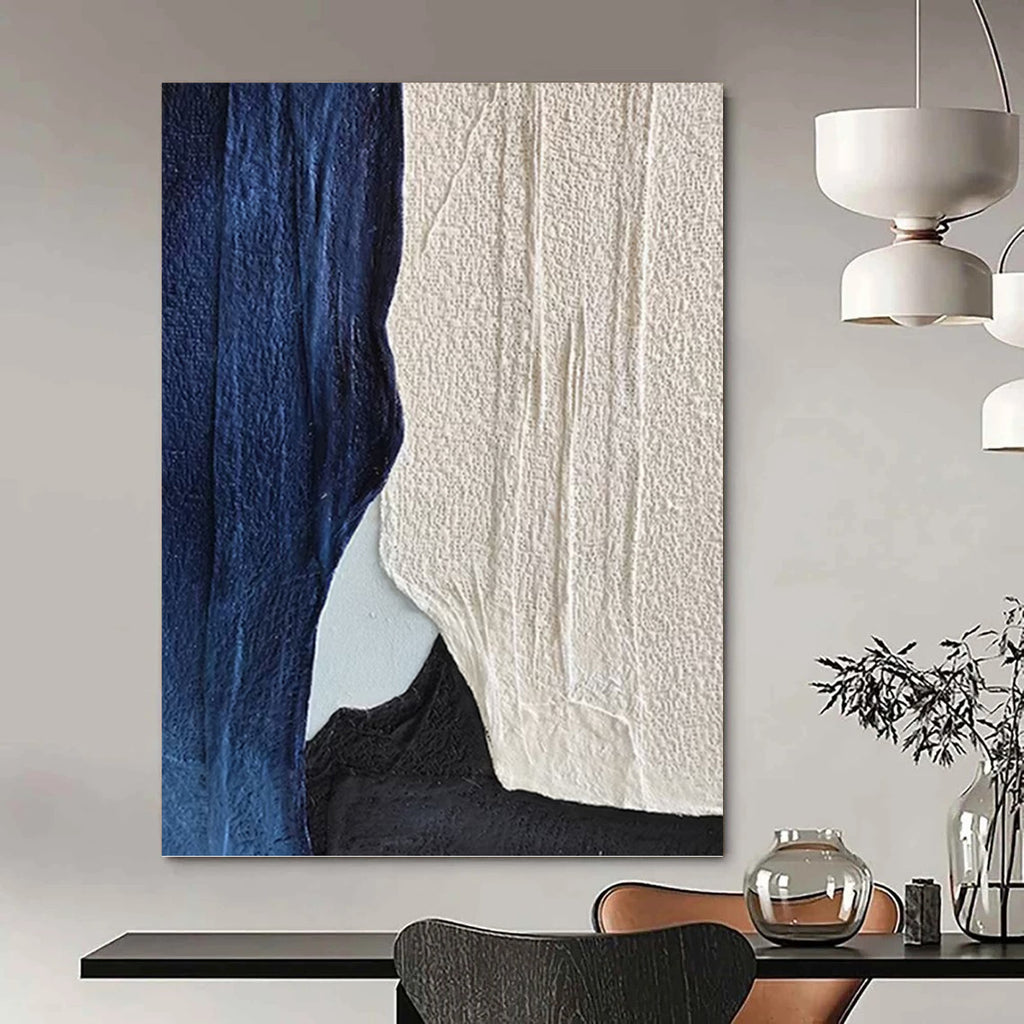 “Blue, White, and Black Textured Layers” - Abstract, Minimalist - Toned Painting On Canvas PT1547