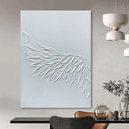 “White Textured Wing” - White, Sculptural Abstract Painting On Canvas PT1485