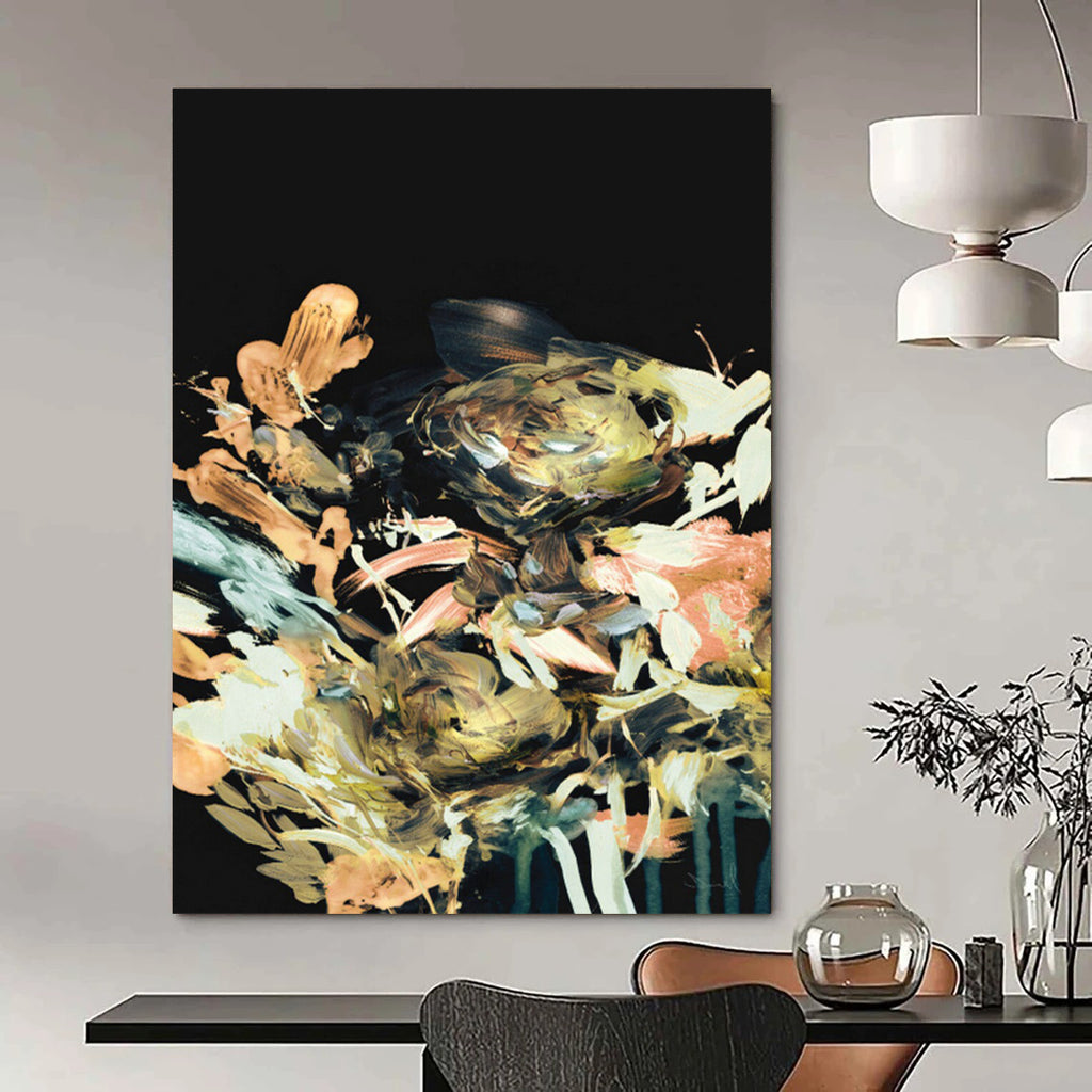 “Midnight Blossom Burst” - Colorful Florals on Black Background Painting On Canvas DS171