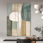 Light Green, Beige, White, and Gray Shapes "Nature's Geometry" Abstract Geometric Painting On Canvas PS1053