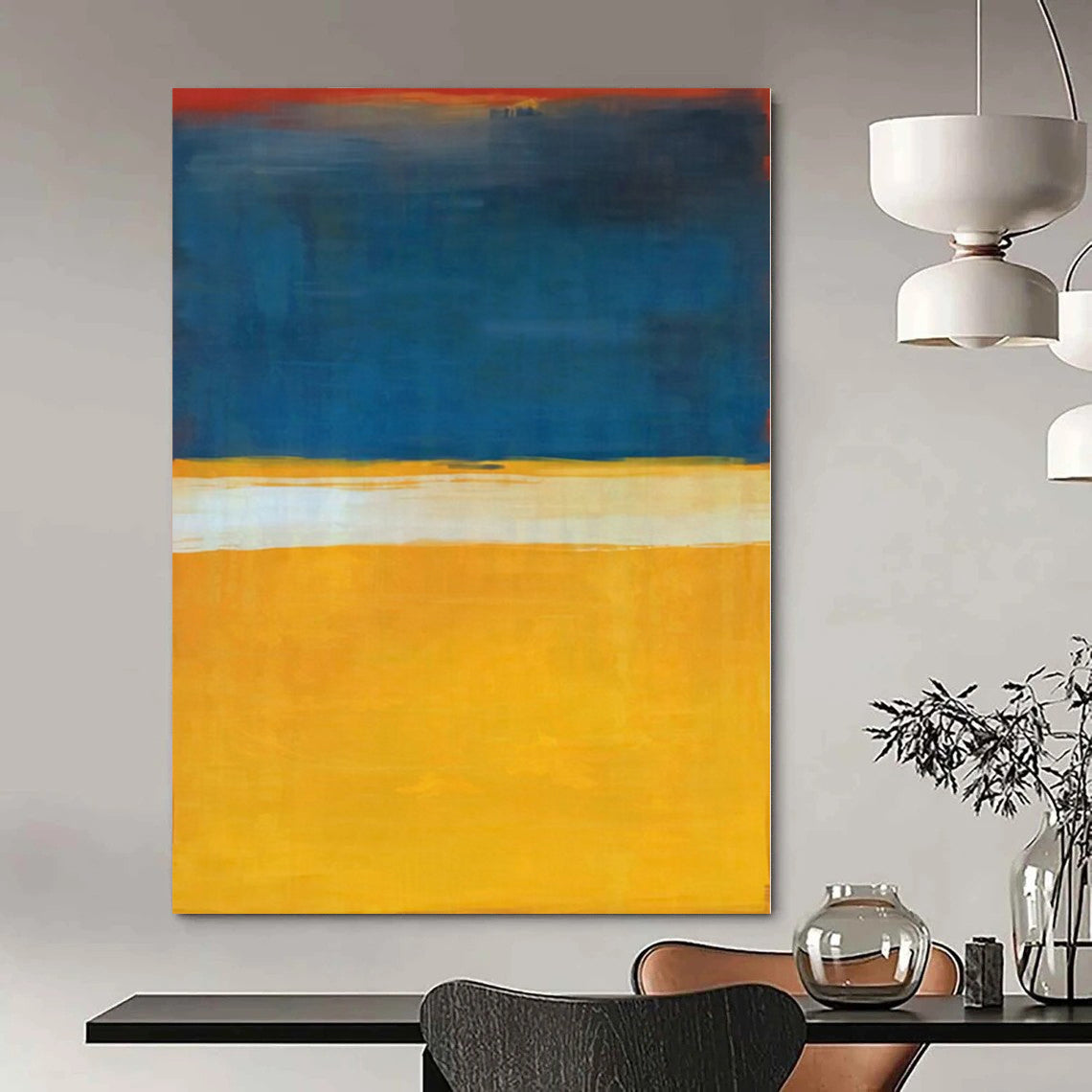 Blue, Yellow, White with Horizontal Divisions "Sunny Horizon" Abstract Painting On Canvas PS1186