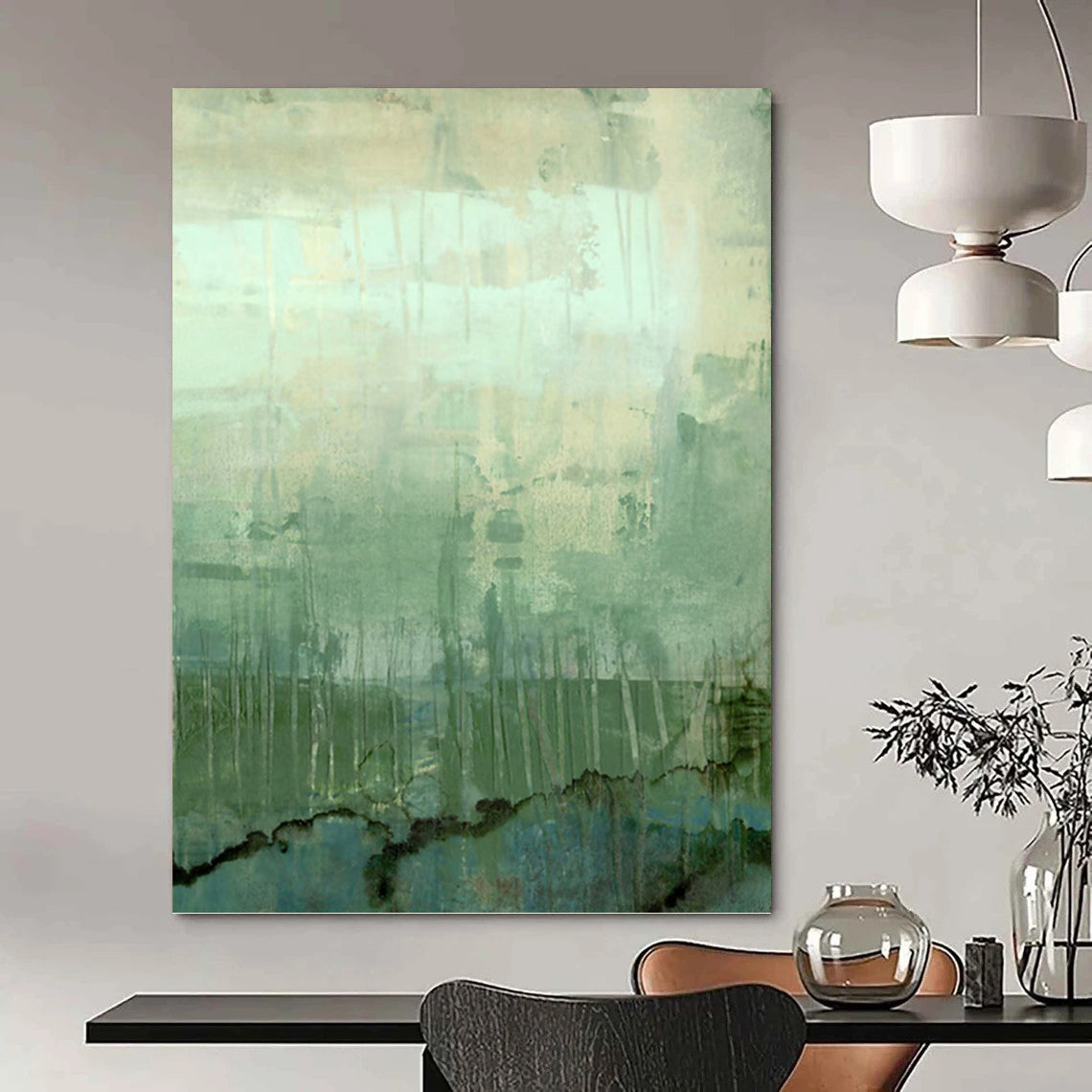 “Green - Blue Layers: Abstract Landscape” - Nature - Inspired Modern Art On Canvas PT0952