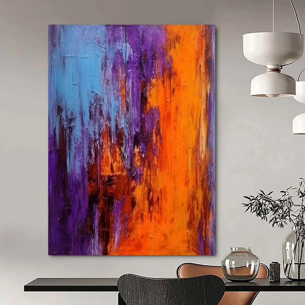 Blue - Purple - Orange Abstract Clash Textured Painting On Canvas DS075