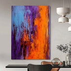 Blue - Purple - Orange Abstract Clash Textured Painting On Canvas DS075