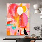 Bold Pink, Orange, and Circles "Pop Play" Abstract Painting On Canvas PS1181