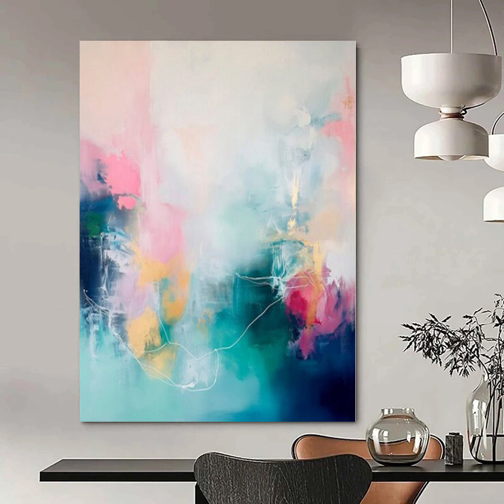 Colorful, Abstract Shapes with White Line Accents "Pastel Harmony" Abstract Painting On Canvas PS1173