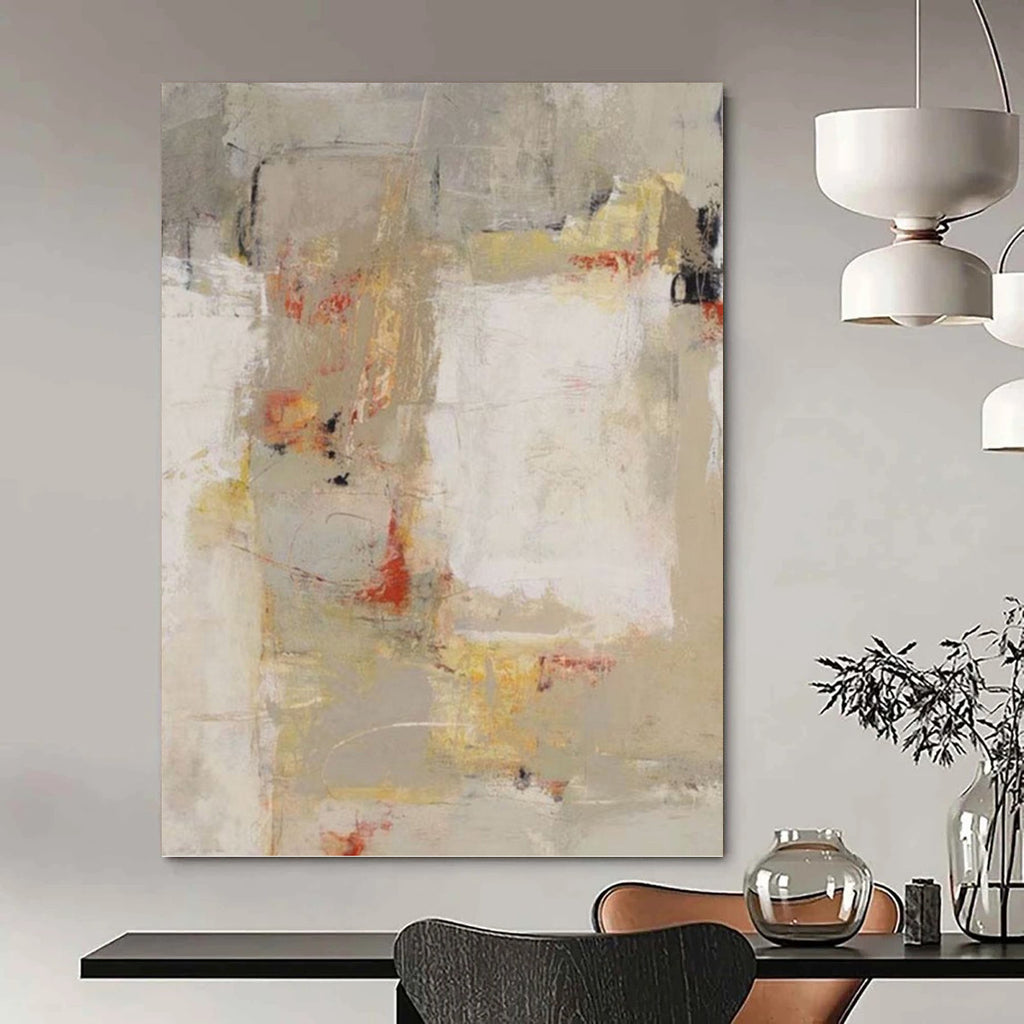 “Abstract in Beige, Gray & Red” - Abstract - Inspired Contemporary Painting On Canvas PT1424