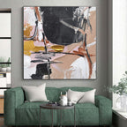 “Pink - Gold - Black Abstract Textures” - Pink, Gold, Black, White Abstract Textured Painting On Canvas PS0560