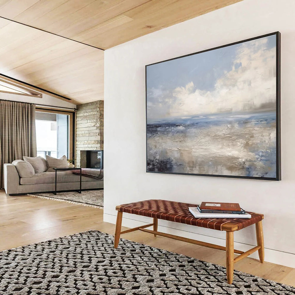 Muted Blue Seaside - Calming Seascape Painting On Canvas DKS337