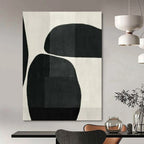 Black, White with Curved Shapes "Organic Rhythm" Abstract Painting On Canvas PS1427
