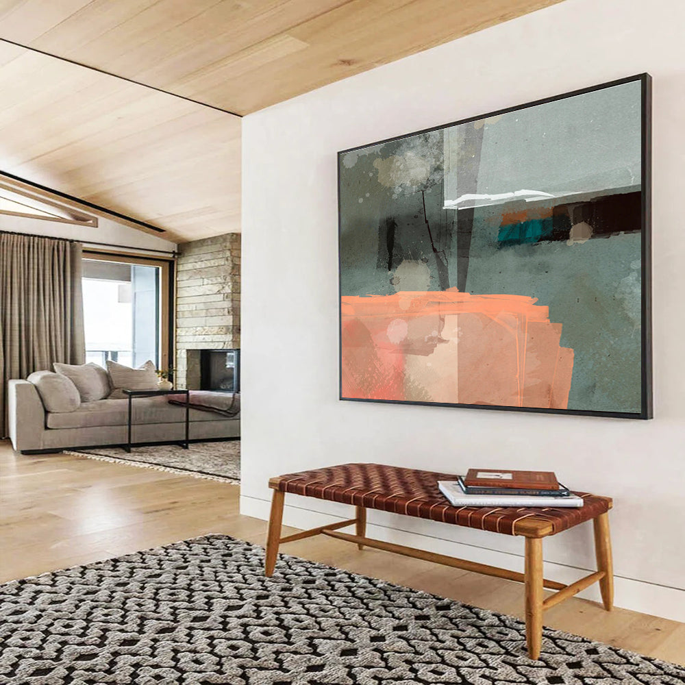 Grey and Orange Abstract Painting On Canvas DKS075