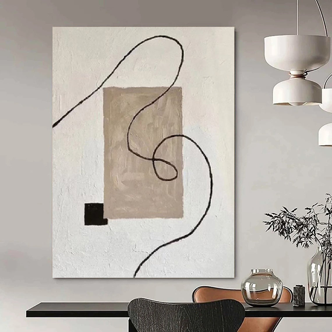 “Neutral Geometric Abstract” - Minimalist Abstract Painting On Canvas PT1327