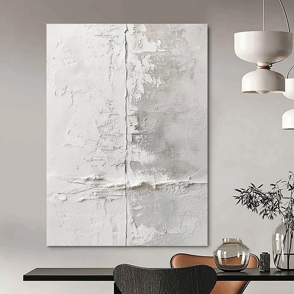 White - Gray Textured Wall Abstract Painting On Canvas DS066
