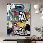 Colorful, Eclectic Shapes with Playful Patterns "Whimsical Mosaic" Abstract Painting On Canvas PS1172